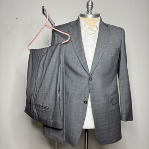 Hart Schaffner Marx Gold Mens Two Piece Suit 42L 34W Grey Plaid Wool